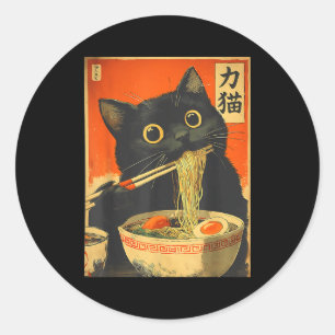 Sticker Rond Drôle Rétro Anime Chat Ramen Chat Japonais Graphiq