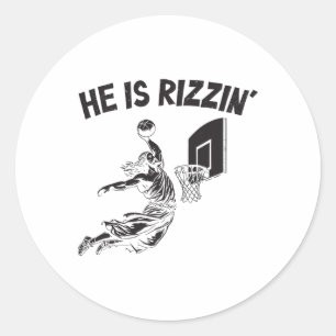 Sticker Rond Drôle Rétro Il Est Rizzin Christian Pâques Jouer