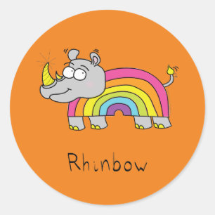 Sticker Rond Drôle Rhino Rainbow Cute Kids Cartoon