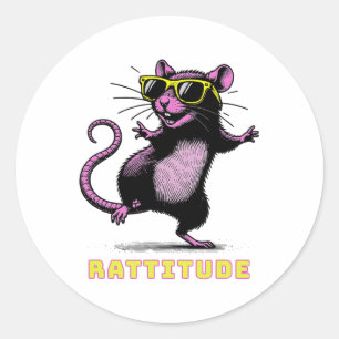 Sticker Rond Drôle rose Rat Mème Rattitude rose Rat Sungles Dan