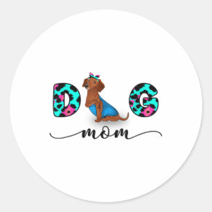 Sticker Rond Drôle Rouge Dachshund Tattoo Je t'aime Chien Maman