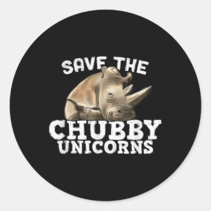 Sticker Rond Drôle Sauvez Les Unicornes De Chubby - Rhino De Gr