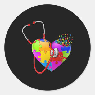 Sticker Rond Drôle Sensibilisation sur l'autisme Infirmière Aut