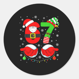 Sticker Rond Drôle Six Sept 67 Mème 6 7 Elf Père Noël Noël Pa