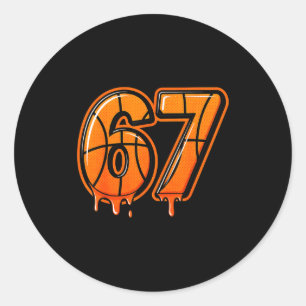Sticker Rond Drôle Six Sept 67 Mème Gen Alpha 67 Basket-ball Fo