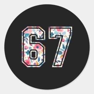 Sticker Rond Drôle Six Sept Floral 67 Meme Gen Alpha Argot 6 7