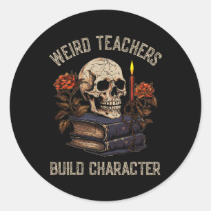 Sticker Rond Drôle Skeleton Book Floral Skull Halloween Enseign