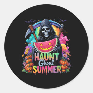 Sticker Rond Drôle Skeleton Crème de glace Hot Ghoul été Summer