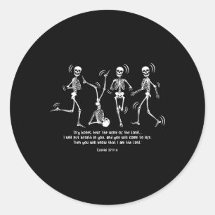 Sticker Rond Drôle Skeleton Danser Des Os Sèches Vivants Hallow