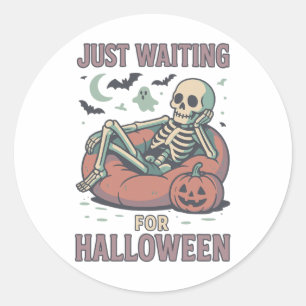 Sticker Rond Drôle Skeleton Éffrayant Summerween En Attendant H