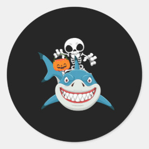 Sticker Rond Drôle Skeleton équitation Shark Jack O'lantern Cit