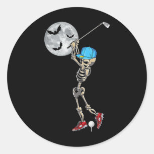 Sticker Rond Drôle Skeleton Jouer Golf Golfing Happy Hallowee