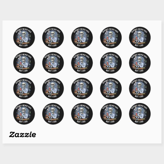 Sticker Rond Drôle Skeleton Scientifique Design (Feuille)