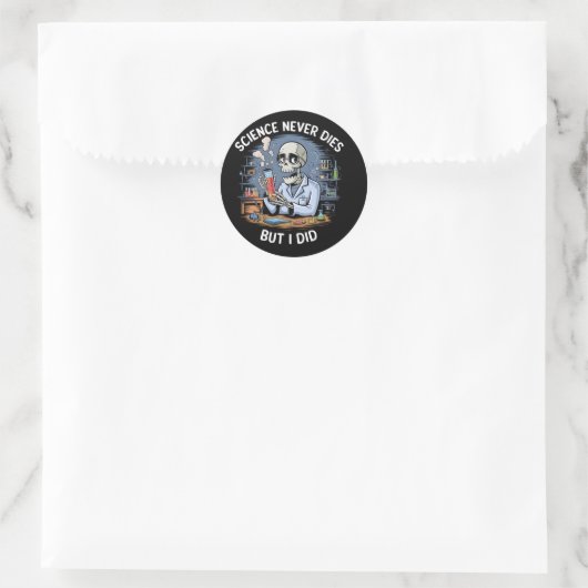 Sticker Rond Drôle Skeleton Scientifique Design (Sac)
