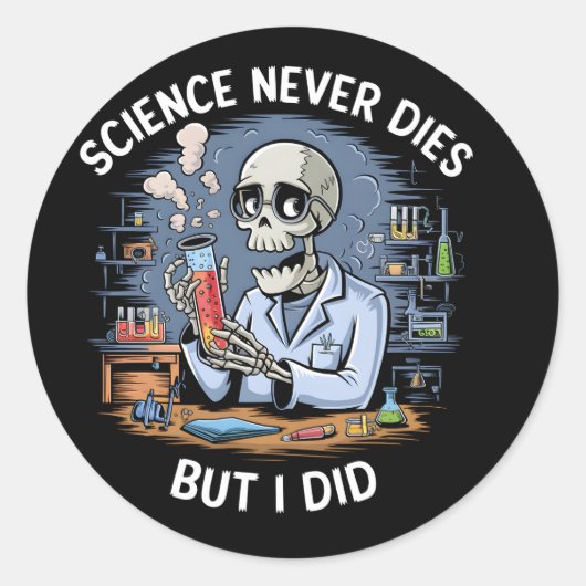 Sticker Rond Drôle Skeleton Scientifique Design (Devant)