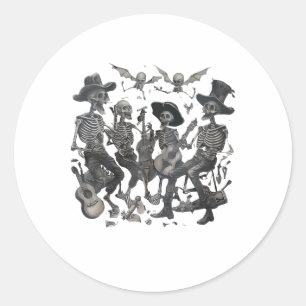 Sticker Rond Drôle Skeleton Skull Dancing Singer Rock Music Ba