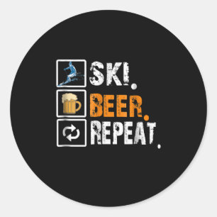 Sticker Rond Drôle Ski Bière Répétition Ski & Skieurs