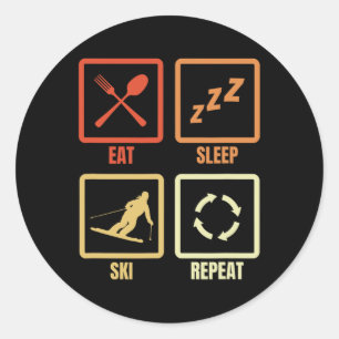 Sticker Rond Drôle Skier Horaire Skier Amateurs de ski hiver SP