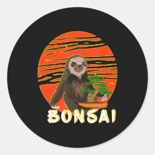 Sticker Rond Drôle Sloth Bonsai Tree Cadeau Yoga Masters