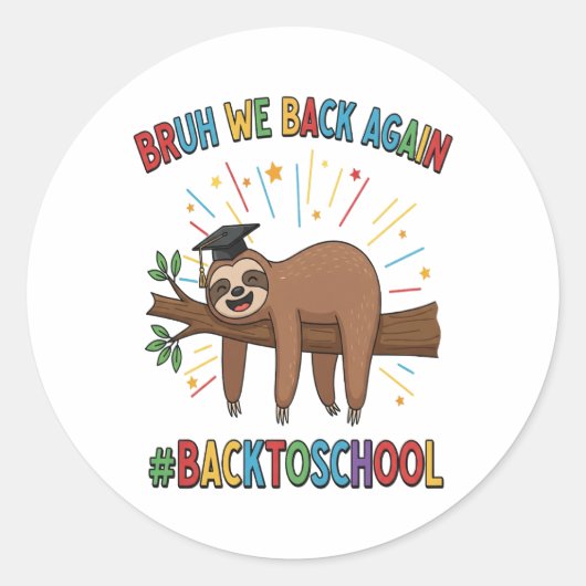Sticker Rond Drôle Sloth Retour à l'école (Devant)