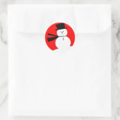 Sticker Rond Drôle Snowman de Noël avec chapeau supérieur (Sac)