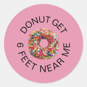Sticker Rond Drôle social Distancing Donut Citation rose