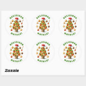 Sticker Rond Drôle Spaghetti Arbre de Noël Delizioso Natale! (Feuille)