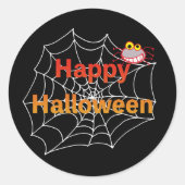 Sticker Rond Drôle Spider sur le web d'Halloween (Devant)