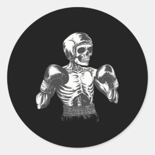 Sticker Rond Drôle Squelette Boxer Avec Gants Boxer Lutter K