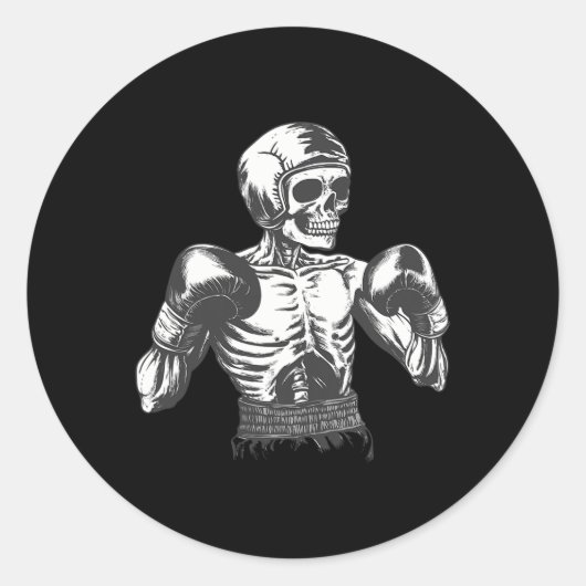 Sticker Rond Drôle Squelette Boxer Avec Gants Boxer Lutter K (Devant)