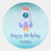 Sticker Rond Drôle T-rex dinosaure fusée École enfant Anniversa (Devant)