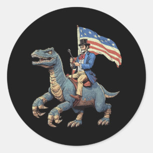 Sticker Rond Drôle Tee Abe Lincoln équitation A Dinosaur T-rex