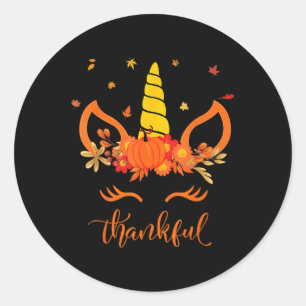 Sticker Rond Drôle Thanksgiving mignon Unicorn Turquie Face Gir