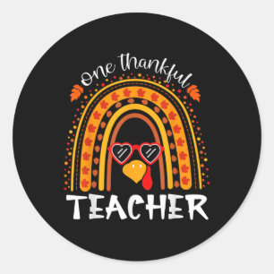 Sticker Rond Drôle Thanksgiving Rainbow Leopard Fall One Thankf