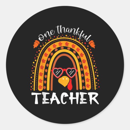 Sticker Rond Drôle Thanksgiving Rainbow Leopard Fall One Thankf (Devant)