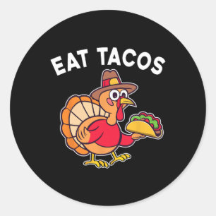 Sticker Rond Drôle Thanksgiving Turquie Mange Tacos Mexicains M