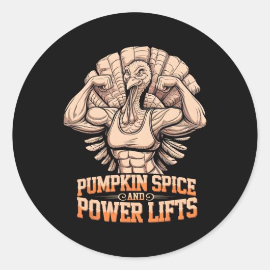 Sticker Rond Drôle Thanksgiving Turquie Powerlifting Gym entraî (Devant)