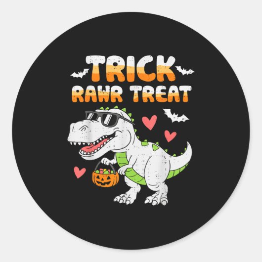 Sticker Rond Drôle Trick Rawr Traiter Dinosaur T Rex Halloween  (Devant)