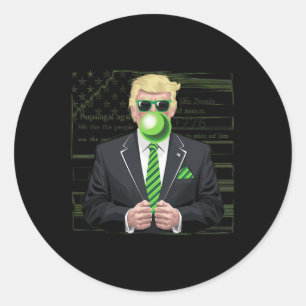 Sticker Rond Drôle Trump Bubble Gum Vert Drapeau Usa Saint-Patr