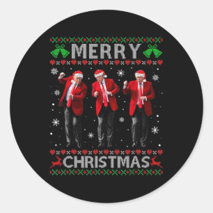 Sticker Rond Drôle Trump Danse Joyeux Noël Moins moche Noël Swe