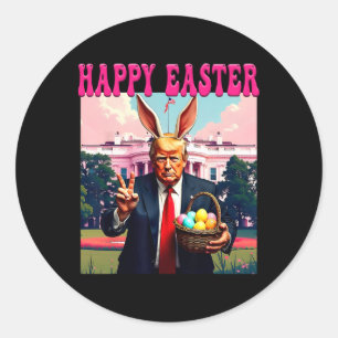 Sticker Rond Drôle Trump Et Oeufs De Pâques Bysket Maison Blanc