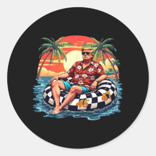 Sticker Rond Drôle Trump été 2025 Plage Tropical Funny Trump