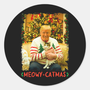 Sticker Rond Drôle Trump Noël Amoureux des Chats Meowy Catmas C