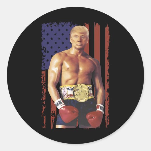 Sticker Rond Drôle Trump Rocky Boxer Meme Boxer Us Flag Patrio (Devant)