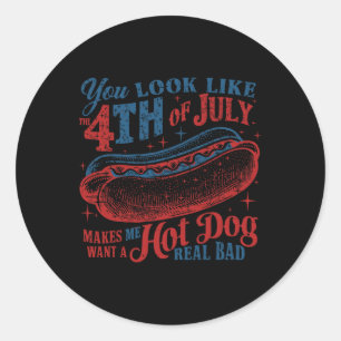Sticker Rond Drôle, Tu As L'Air 4 juillet Hot Dog Wiener Men
