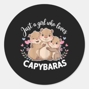 Sticker Rond Drôle Une fille qui aime les capybaras Cool Capyba