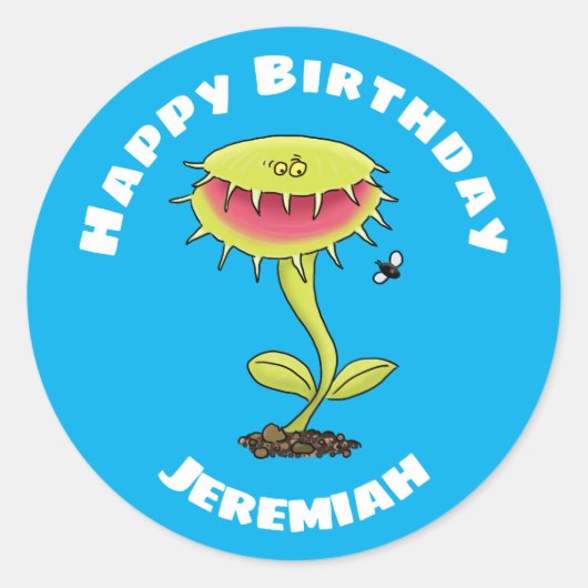 Sticker Rond Drôle Vénus piège à mouches dessin plante (Devant)