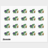 Sticker Rond Drôle Vert T-Rex Dinosaure Boire Bière (Feuille)