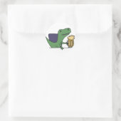 Sticker Rond Drôle Vert T-Rex Dinosaure Boire Bière (Sac)