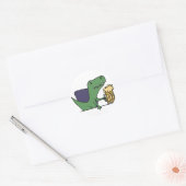 Sticker Rond Drôle Vert T-Rex Dinosaure Boire Bière (Enveloppe)